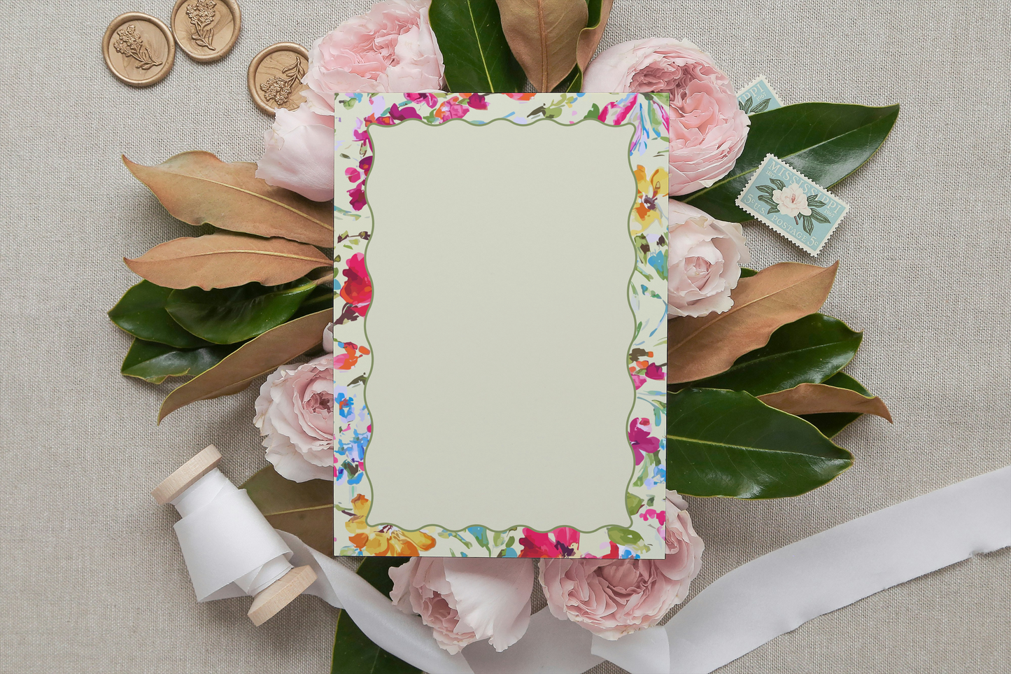 Green blooms garden notepad with whimsical florals - 5x7 inches premium stationery