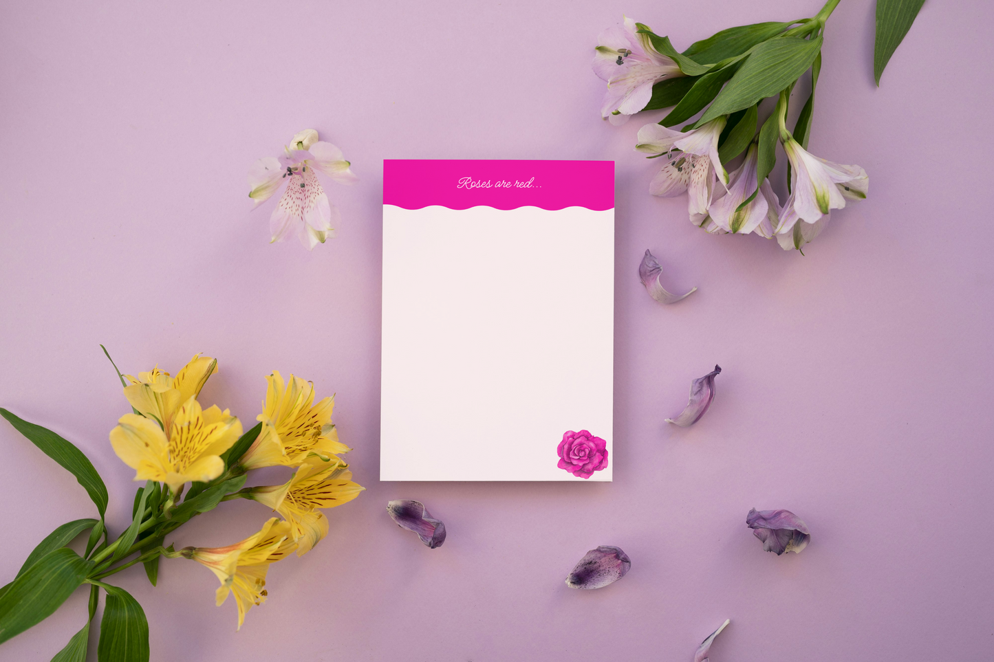 Rose Notepad - Elegant floral design notepad with red roses for women's journaling and note-taking
